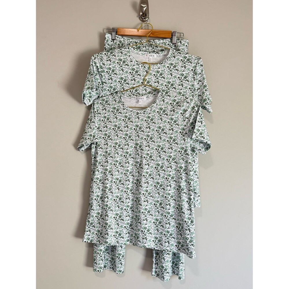 LAKE Floral Short Sleeve 3 Piece Set in Green and White